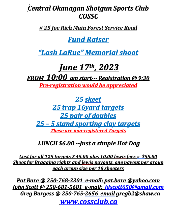 Fund Raiser

“Lash LaRue” Memorial shoot

 June 17th, 2023
