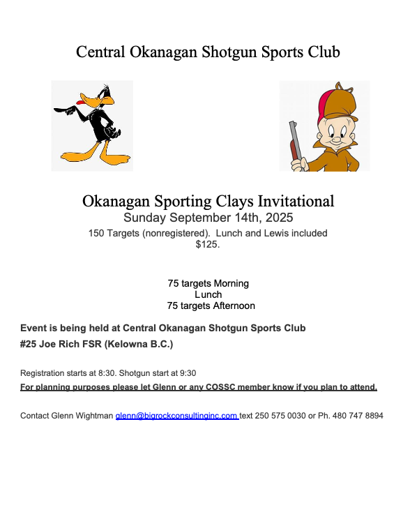 Okanagan Sporting Clays Invitational Sunday September 14th, 2025