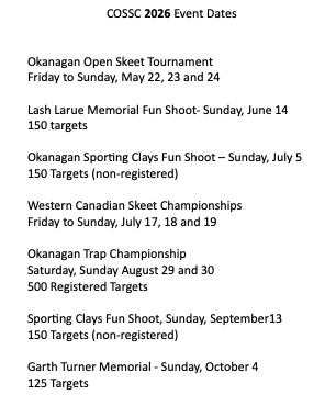 Centra Okanagan Shotgun Sports 2026 Events